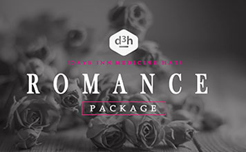 Romance Package written in white type and Days Inn Red Deer in pink type set against a background of grey roses.